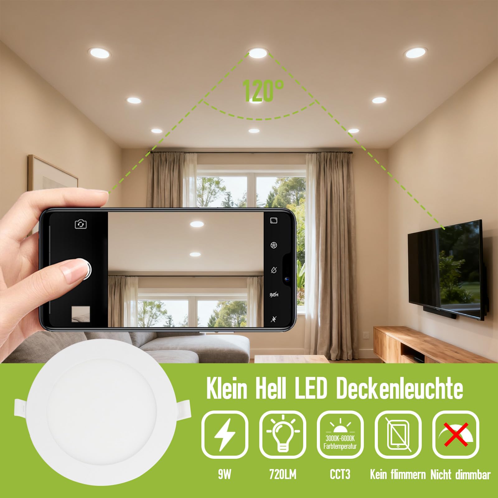 Maxled Light is Led! 2 Sztuk Reflektory LED Wpuszczane Sufitowe 9W 230V 720Lm 3CCT IP44 Reflektor Zabudowy LED Downlight Wpuszczany do Salonu Kuchni Sypialni Ø145mm Otworu Φ130mm Aluminium