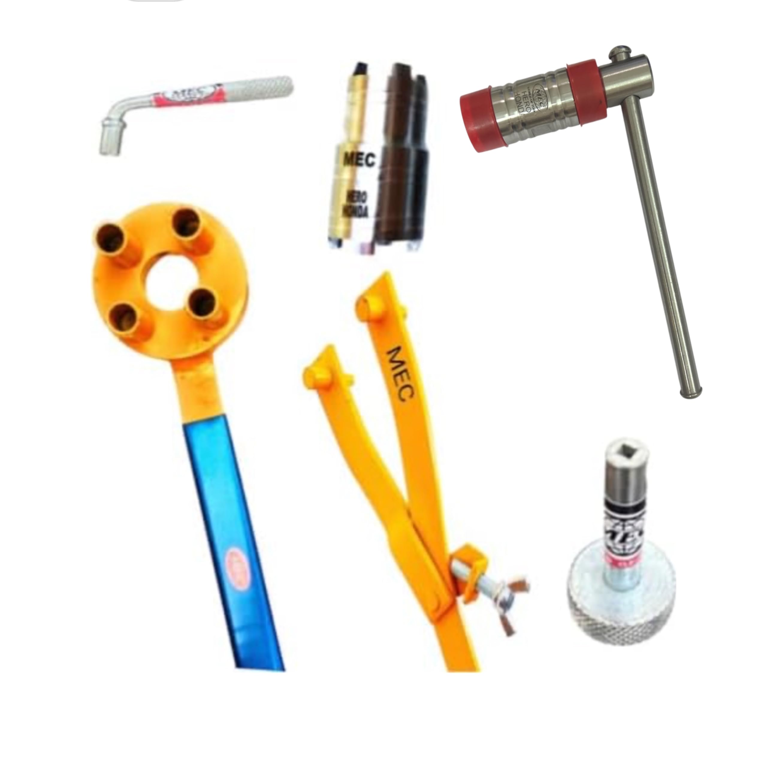 MEC® 6Pieces Repairing Toolkit Set for HH Motorbikes Made on CNC Machine -Magnet/Flywheel Puller, Clutch Nut Spanner, 4Pin Clutch Holder,Variator Holder,Tappet Key Tools