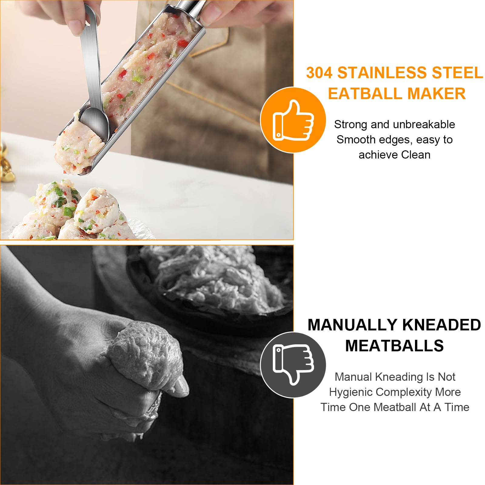 2 Pezzi Macchina Per Polpette, Paletta Per Polpette in Acciaio Inossidabile Stampi Per Polpette Utensile da Cucina Per Torta di Polpette Gelato Melone Frutta(S