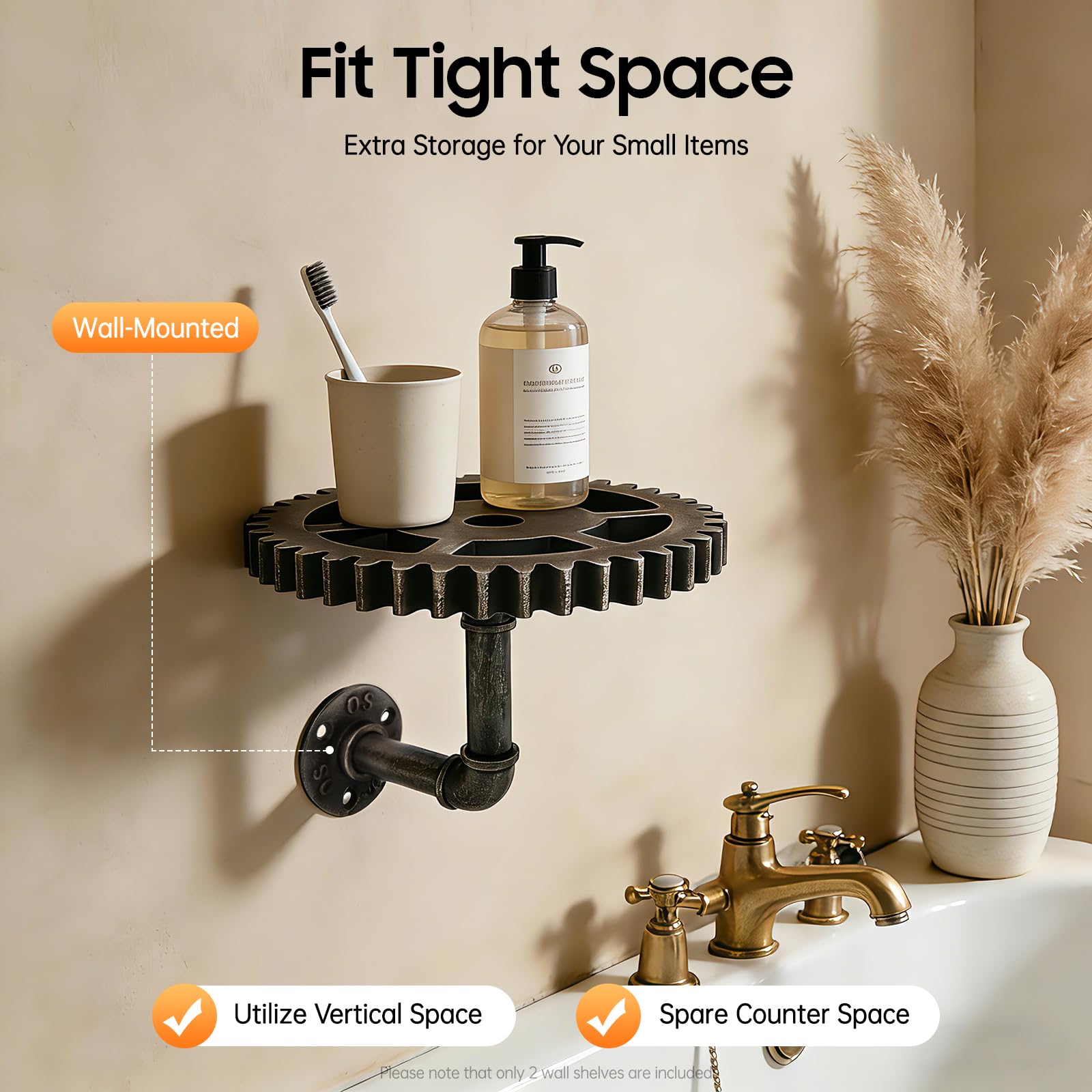Set di 2 mensole da parete, design industriale, stile vintage, in legno