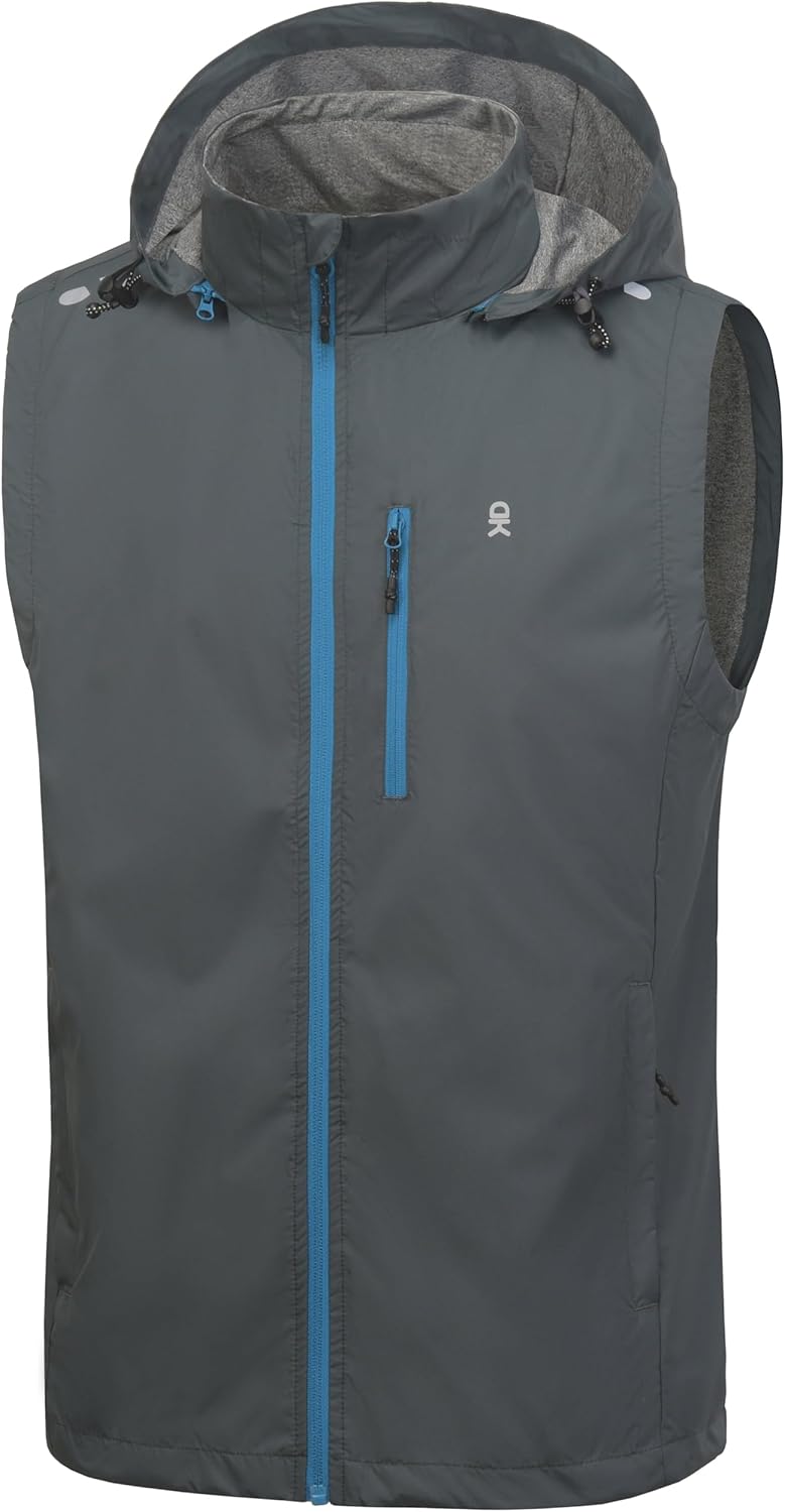Little Donkey Andy Men's Lightweight Softshell Vest Detachable Hood Windproof Golf Sleeveless Jacket for Hiking Running