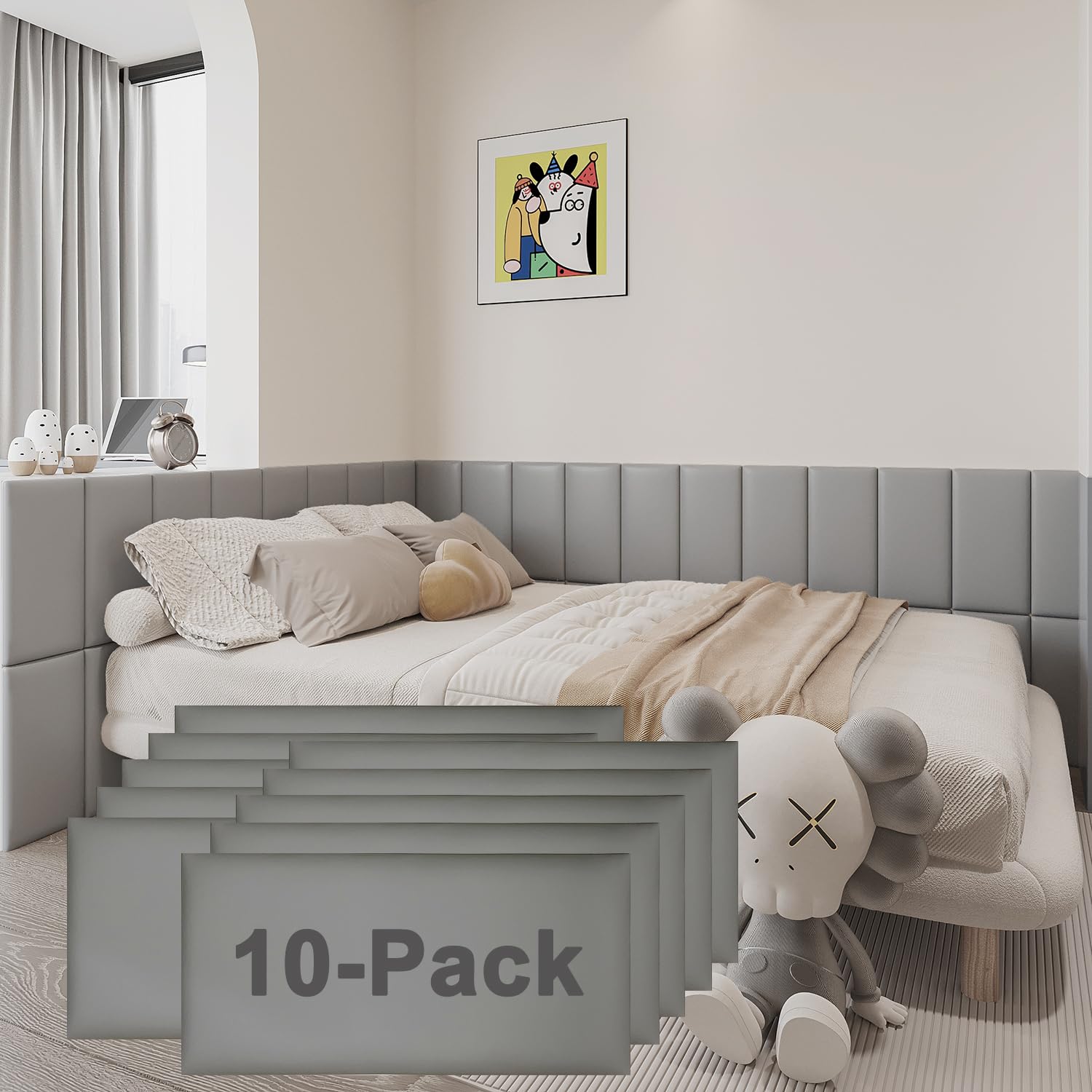 YU LI 3DH 3D Anti-Collision Wall Padding for Kids Self-Adhesive 10PCS Grey headboard Panels for Wall Peel and Stick headboard