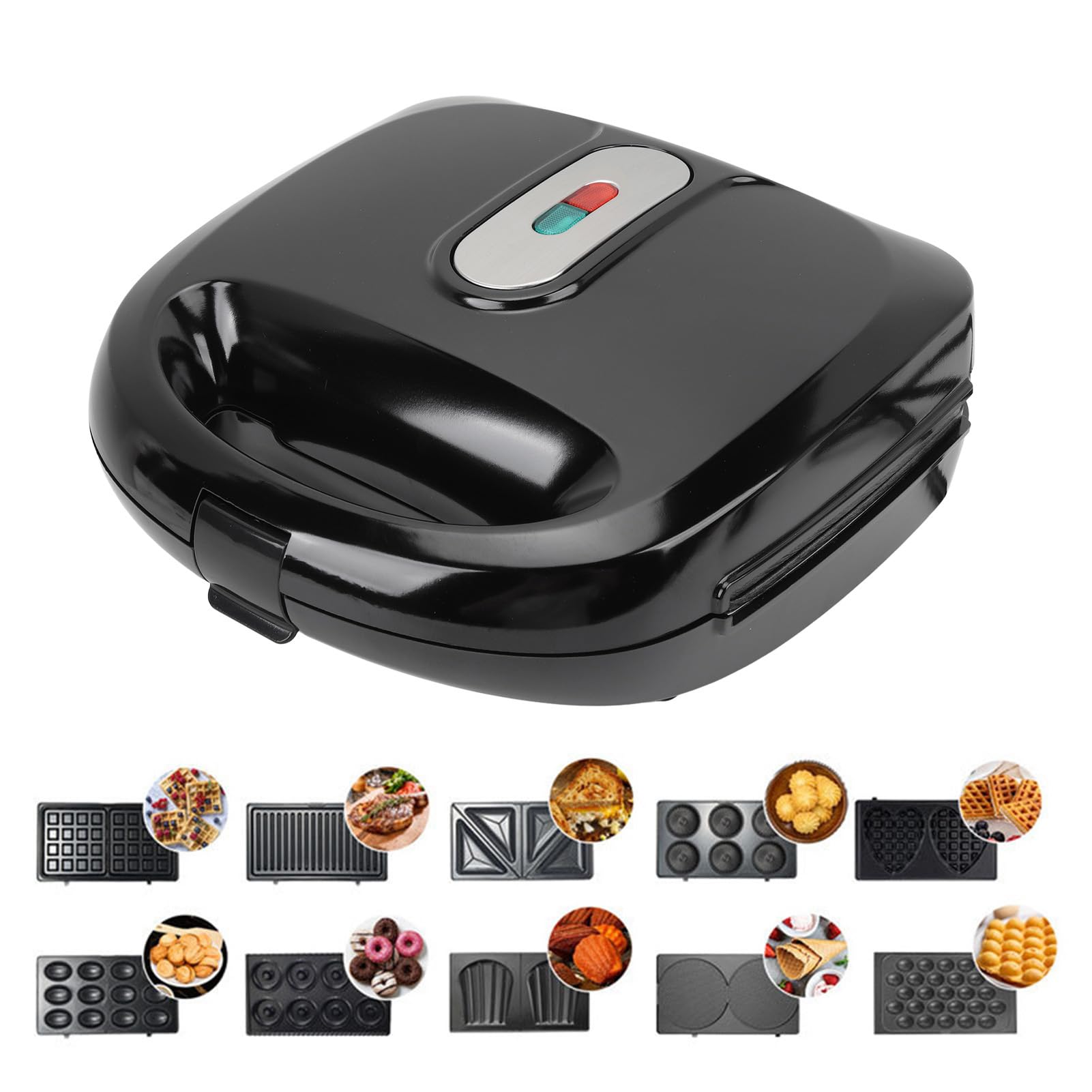 Nonstick Panini Press Opiekacz do Kanapek, Opiekacz do Kanapek śniadaniowych Grill Prasa do Kanapek Grill z 10 Wyjmowanymi Płytkami Lampka Kontrolna Grillowany Sernik do (Wtyczka