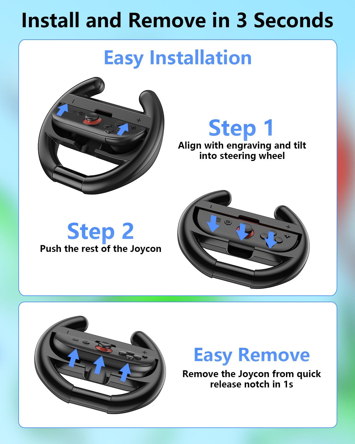 Switch Steering Wheels for Nintendo Switch 2 JoyCon Controllers, Switch 2 Racing Wheels for Mario Kart World/ 8 Deluxe, Switch Driving Wheel Grip for Joy-Con 2 Controller Accessories-Black (2 Pack) - Image 6