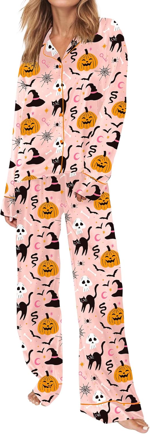 SHESHOW Satin Pajamas Set for Women Set Long Sleeve Button Down Pjs Sets 2 Piece Loungewear Animal Sleepwear XS-XXL