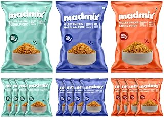 Madmix Baked Bhujia | Made with Jowar Millet | High Protein Vegan Snack | No Preservatives, Palm oil, Trans Fat | Healthy Snacks for Kids School Tiffin | Diet Namkeen Chakhna | Pack of 15 (25g X 15)…