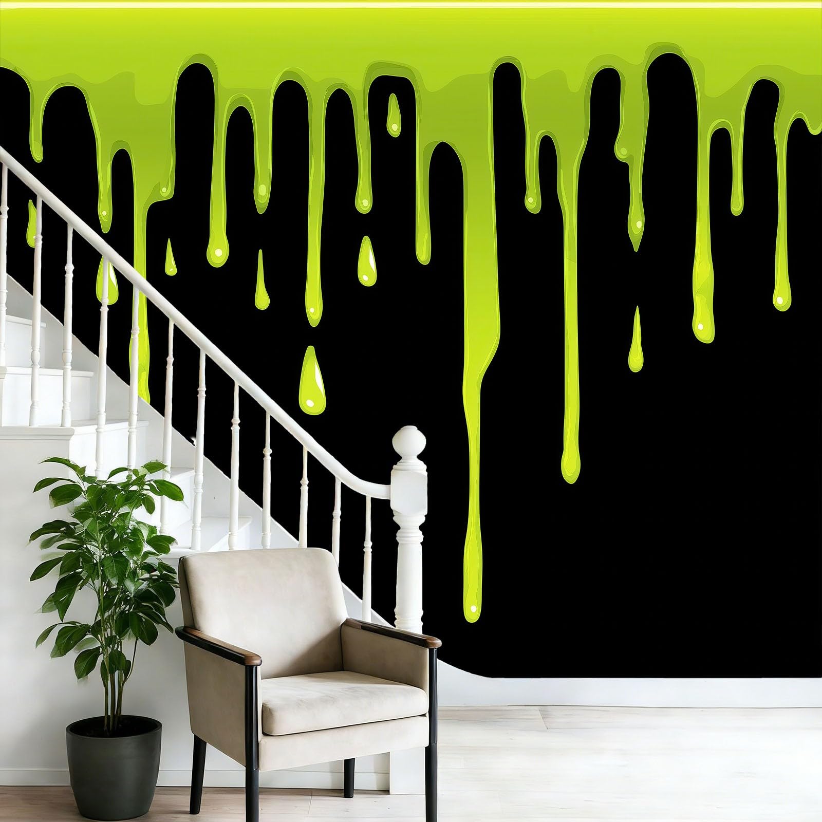 Tapeta fototapeta kreskówka Halloween farba linie zielony czarny motyw fototapeta włóknina mural ścienny plakat do salonu sypialni korytarza TV tło dekoracja ścienna murale, 250 x 175 cm