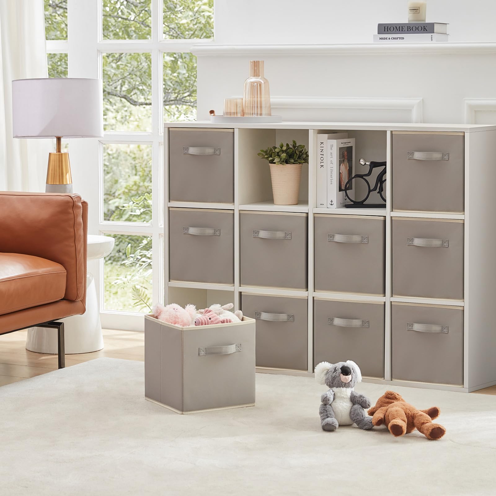 Lifewit Lot de 10 Cubes de Rangement Pliables, Panier en Tissu, Caisse, Boites Rangement avec Poignées, Organisateur pour Vetements, Jouets, 26,5 x 26,5 x 28 cm, 18 L, Gris Clair