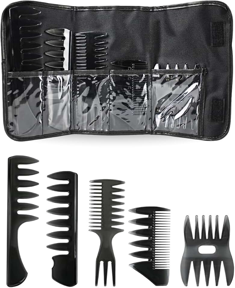 Kit 5 Pentes Profissional Cabelo Cacheado Crespo + Estojo