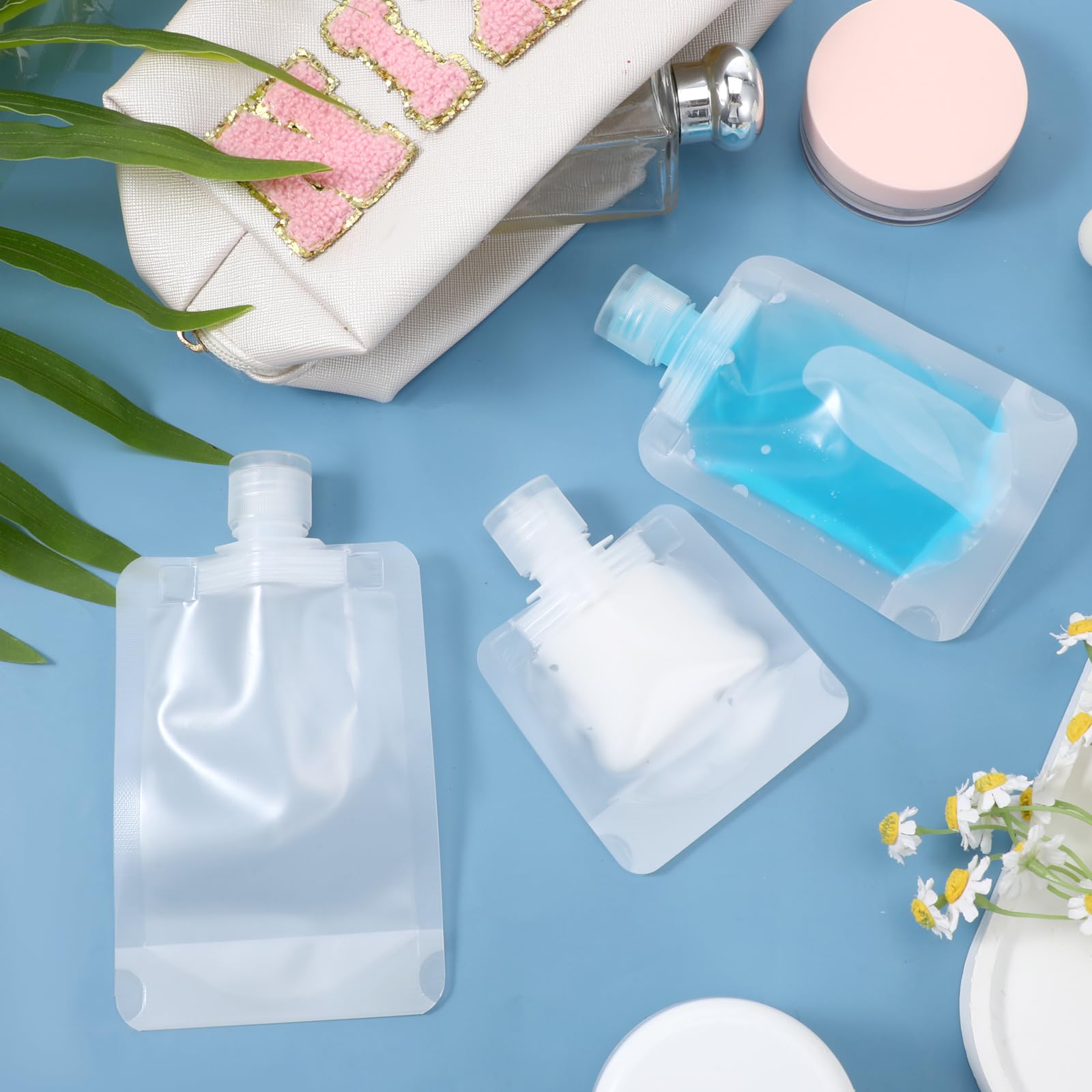 12 sacchetti da viaggio per articoli da toeletta, sacchetti portatili per cosmetici liquidi, ricaricabili, contenitori da viaggio per shampoo, balsamo, lozioni (30 ml/50 ml/100 ml), Trasparente, 3