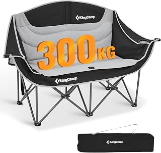 KingCamp Silla de Camping Plegable para 2 Personas, Carga MAX 300 kg, Sillas de Camping para Adultos, Sofá Portátil de 1 2 y 3 Plazas con Reposabrazos Portavasos, Acolchado Silla para Jardín Balcón