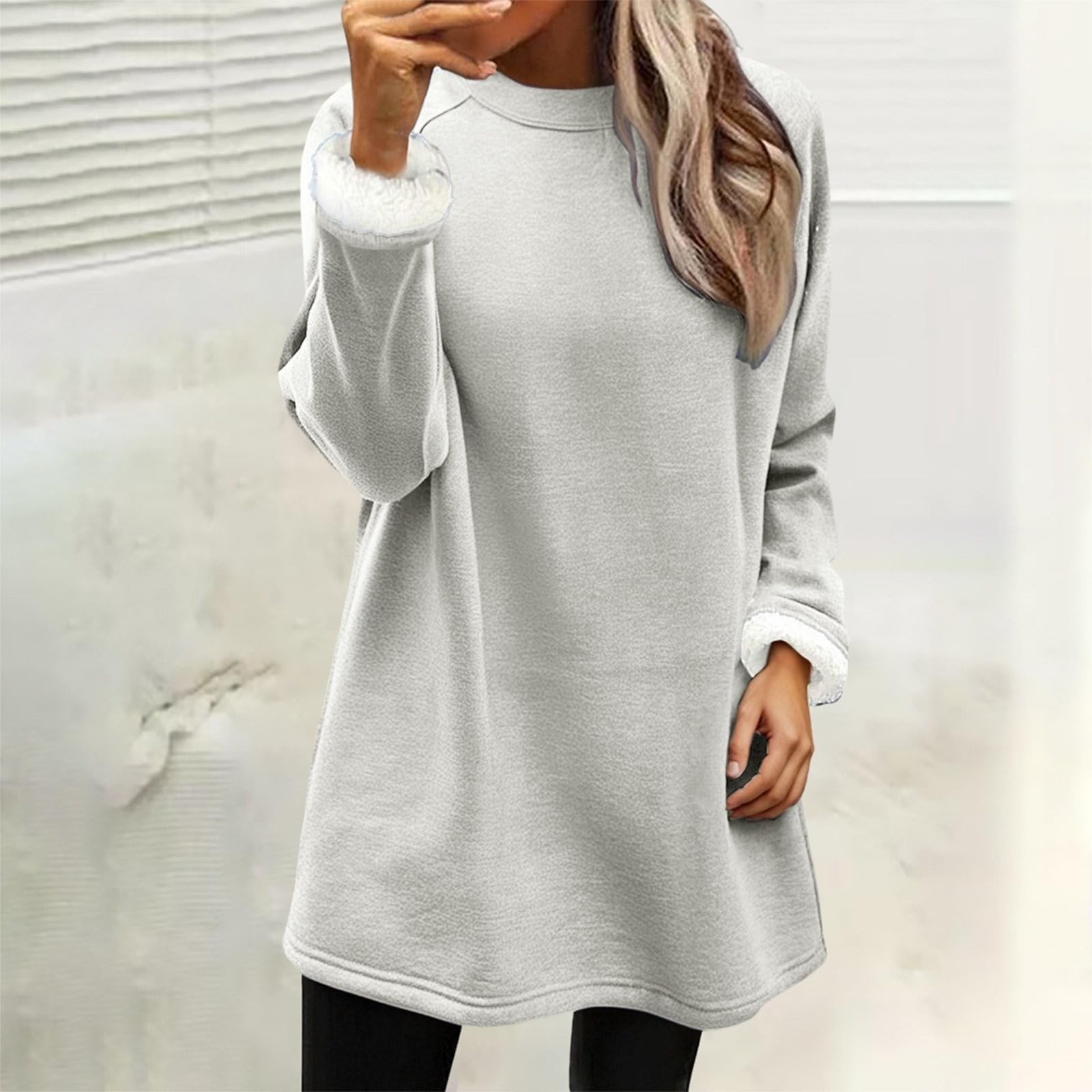 Felpa invernale da donna in caldo pile Sherpas foderato girocollo pullover loungewear tuniche top manica lunga sherpa foderato tuniche top, u, M