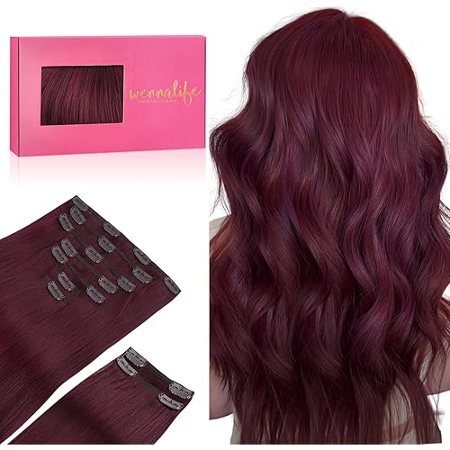 WENNALIFE Clip in Hair Extensions, 150g 14 Inch 9pcs Light Burgundy Remy Hair Thicker Double Weft Extensiones De Cabello Humano Con Clip Ins Straight Full Volume