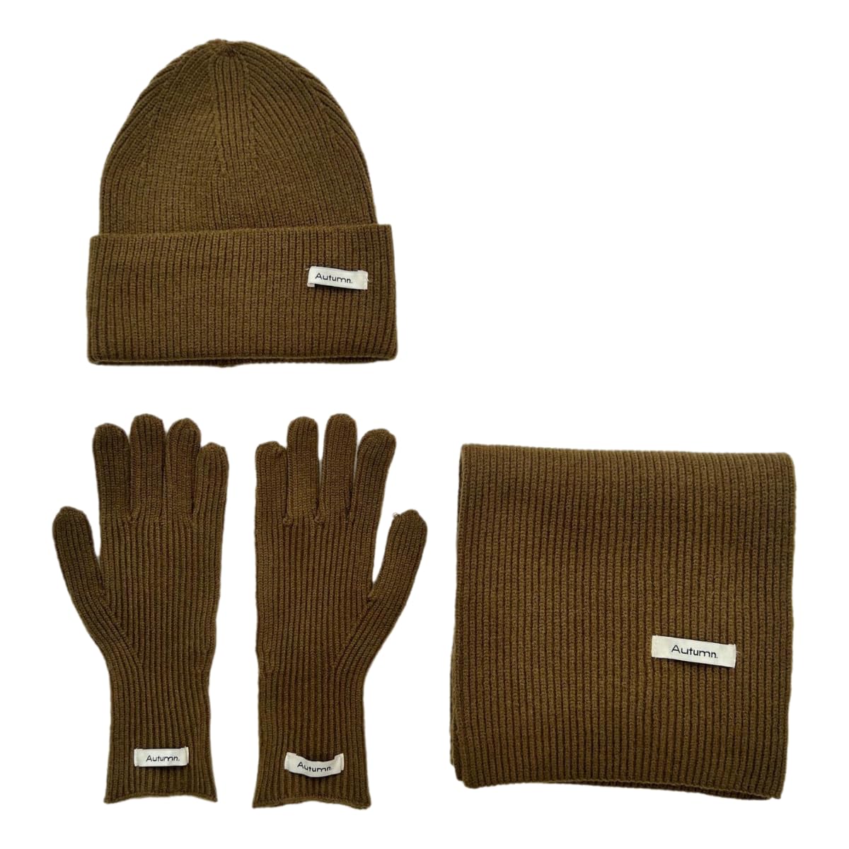 Set de gorro bufanda guantes para el frío diario de invierno en color amarillo unisex