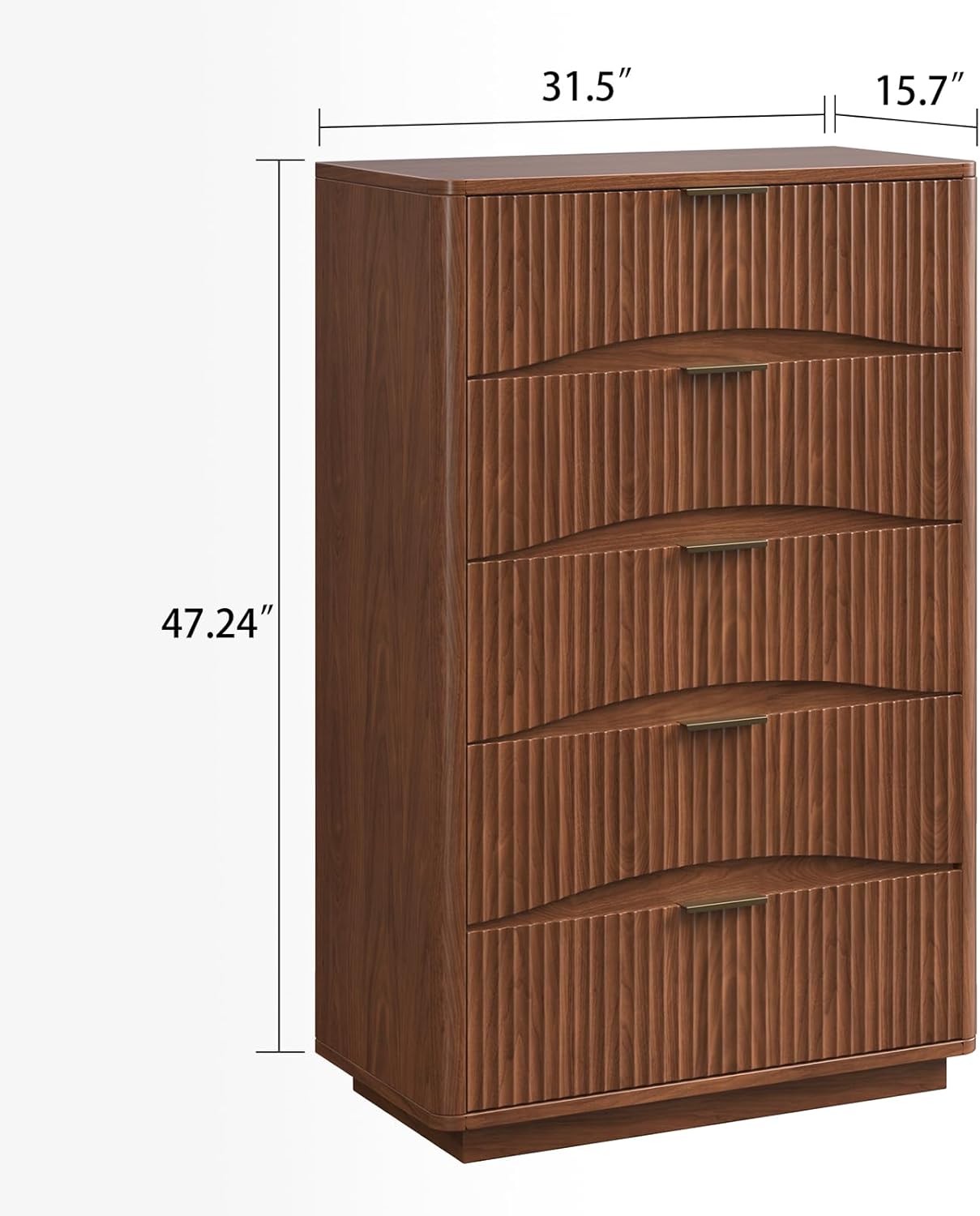 Evermagin Fluted 5 Drawers Dresser, 47" Tall Wooden Dressers Storage Organizer,Modern Chest of Drawers for Bedroom with Deep Storage, Living Room,Entryway, Walnut
