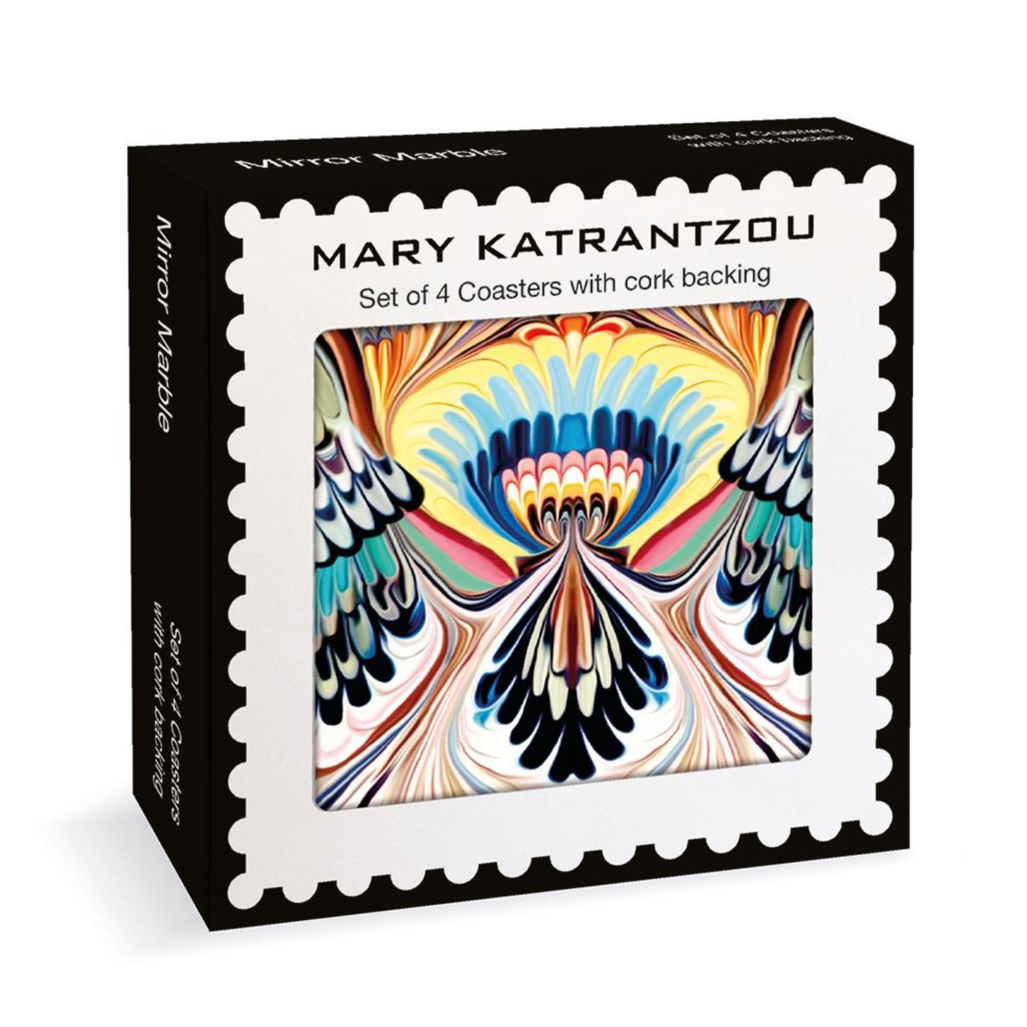 Museums & Galleries Set of 4 Drink Coasters - Mary Katrantzou Mirror Marble - Cork Backed - Decorative Tableware for Kitchen, Dining, or Gift