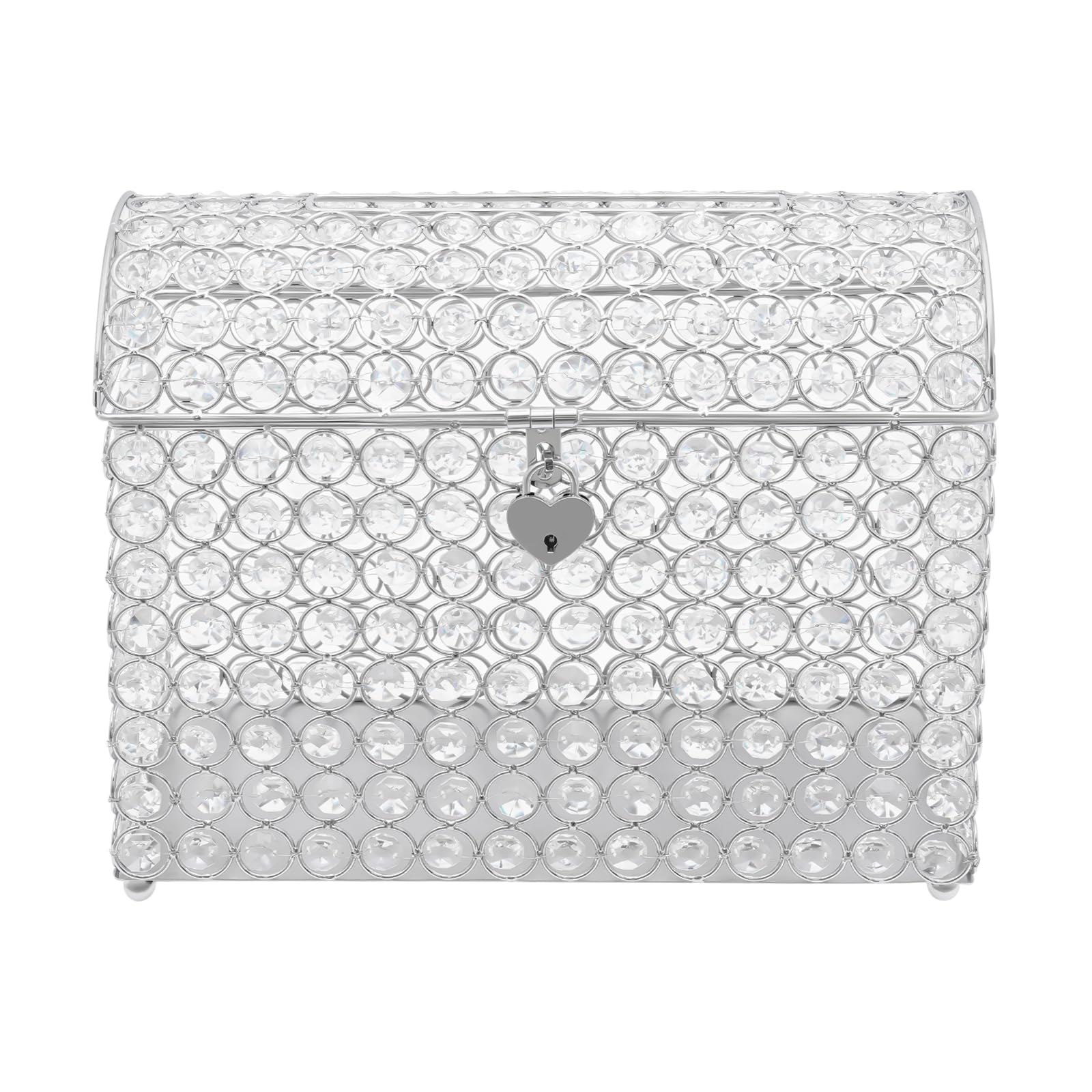 banborba Crystal Wedding Card Box with Heart Lock, Wedding Money Box, Treasure Chest Bead Card Receiving Box for Reception, Graduation, Keepsake Display, Party Centerpiece, 12.2