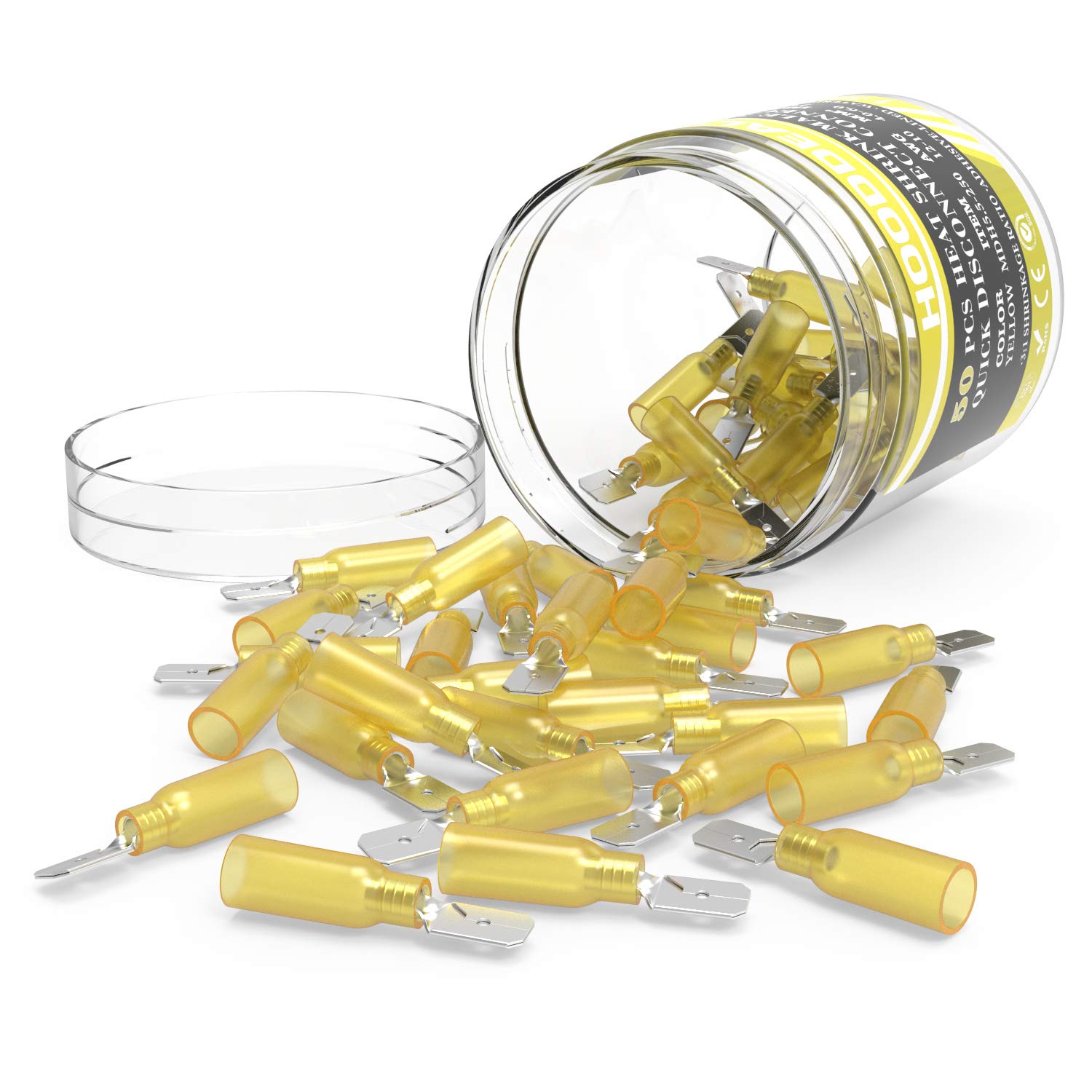 Buy HOODDEAL 50PCS Heat Shrink Male Spade Connector Yellow 1210 Gauge