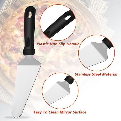 Miniatura 3 de 20 espátulas de pizza para tartas, para servir pasteles, acero inoxidable, antideslizante, fácil de agarrar, para hornear, con mango de plástico,