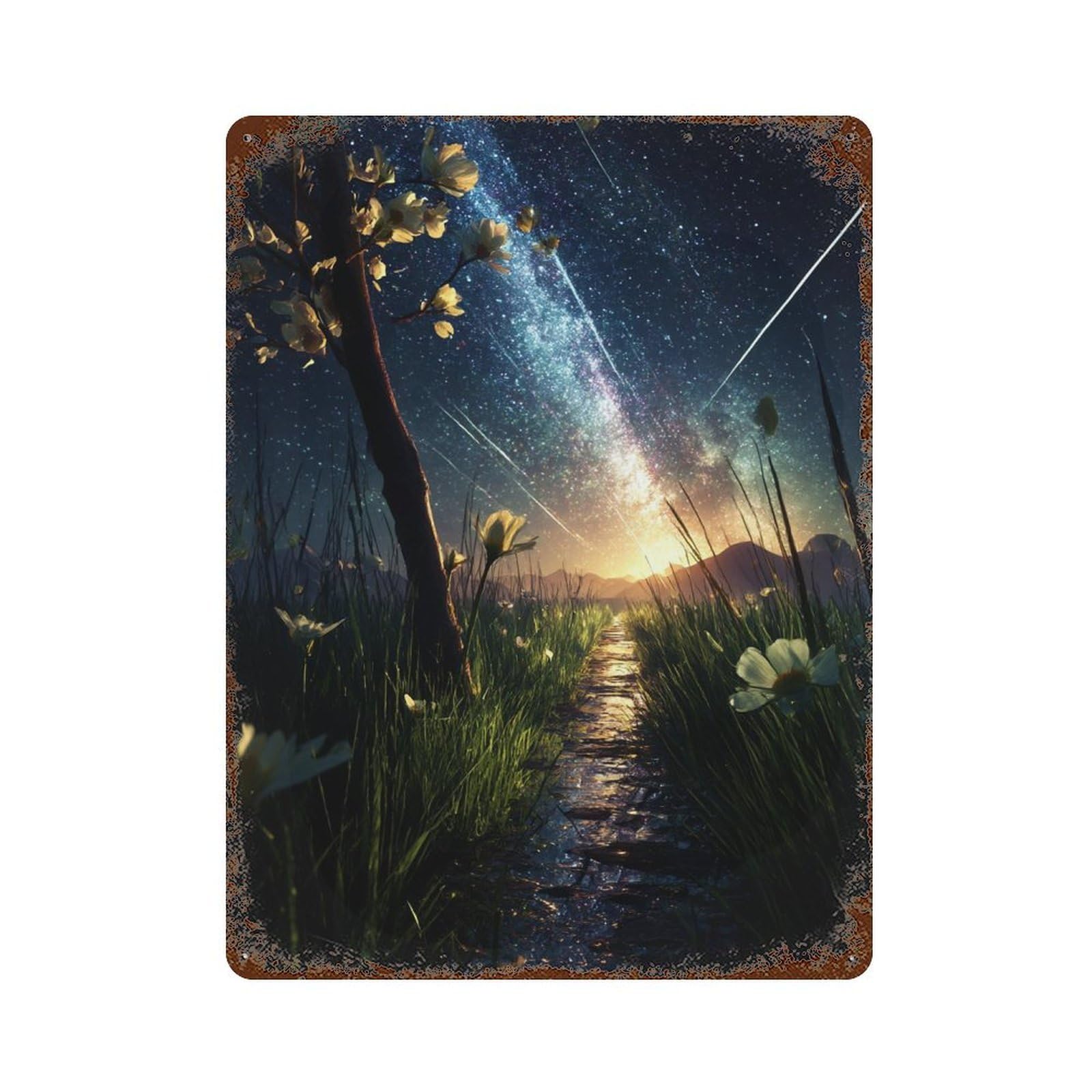 Starry Night Pathway -2 15.7"x11.8" Rustic Tin Plaque, Industrial Home Decor for Farmhouse, Kitchen And Entryway Decor