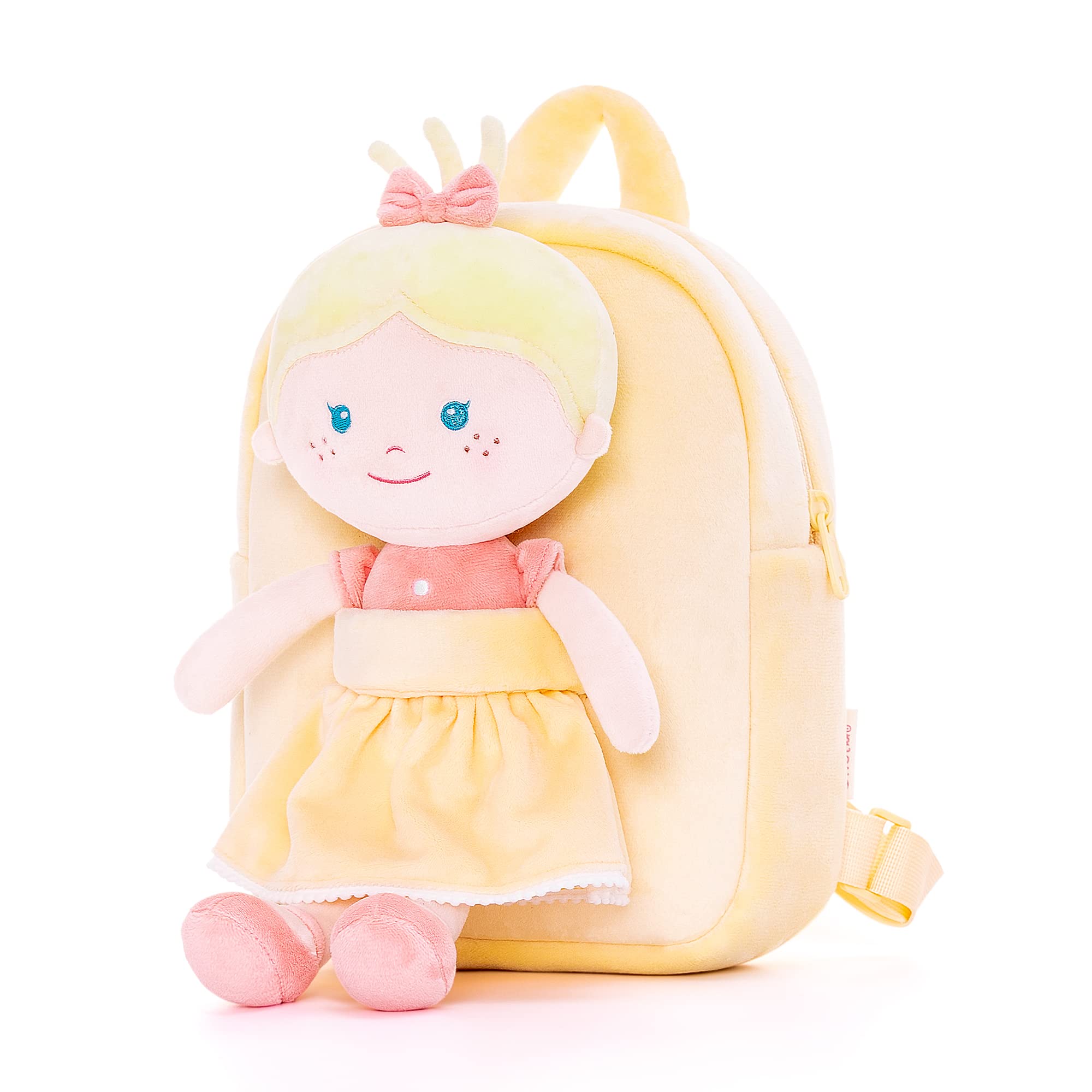 OnetooOnetoo First Baby Doll Plush Rag Doll Soft Baby Doll for Girls Sleeping Cuddle Buddy Doll Wear Yellow Dress 9.5"