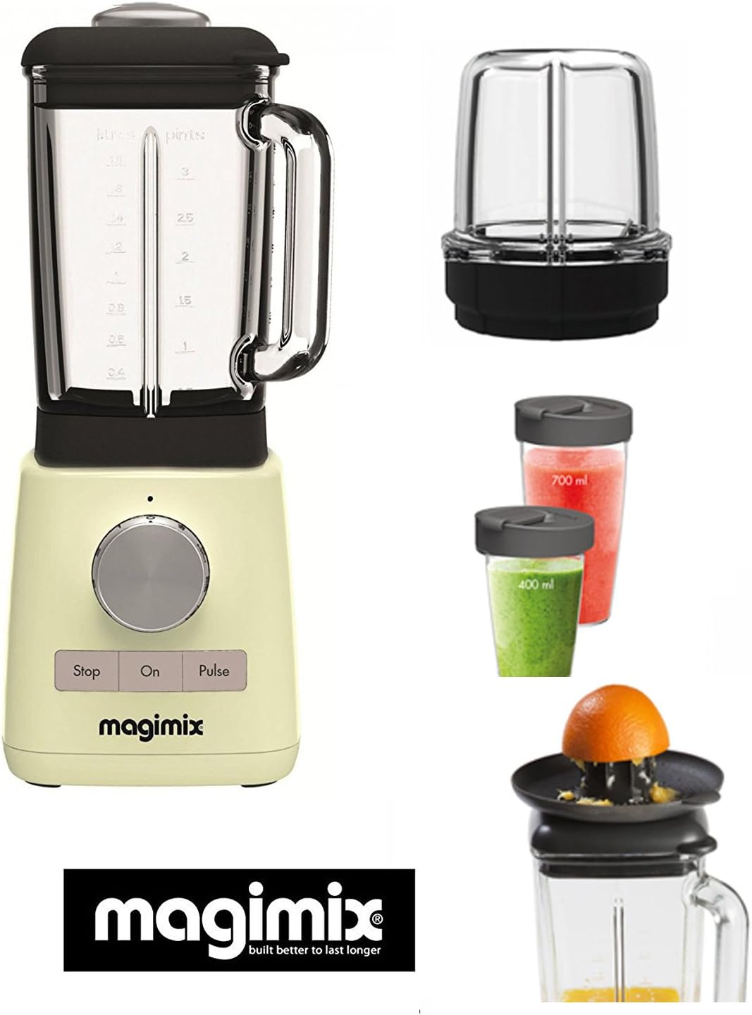 Magimix Blender Cream with More Optional Accessories (Citrus Press-2 BLENDCUPS-Mill Attachment for Grinding Spices