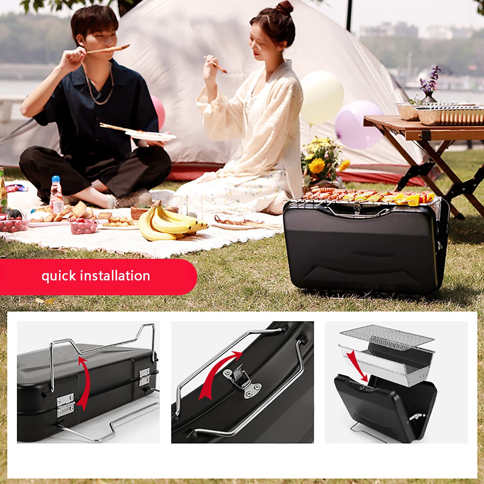 Barbecue Portatile a Carbone,Barbecue Grill Griglia Trasportabile per Picnic in Balcone e Giardino,Picnic All'aperto,Campeggio