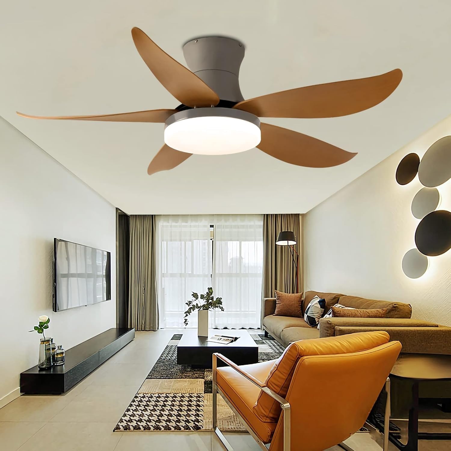 HXYSXHJUO Ceiling fan light 107CM Silent Chandelier LED 48W Dimmable Fan Light Pendant for Living Area Bedroom Kitchen Lights (Gray)