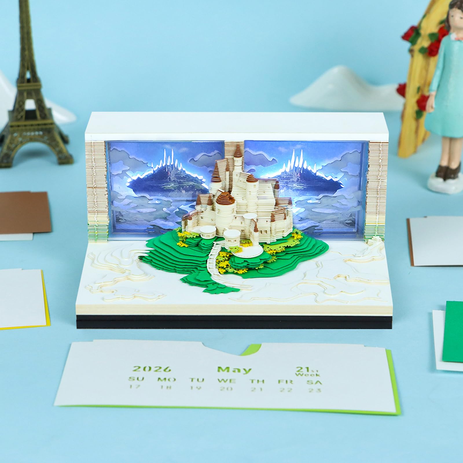 Calendario da tavolo portatile Heaven Alcazar alimentato a batteria illuminato per uso notturno Calendario cartaceo speciale