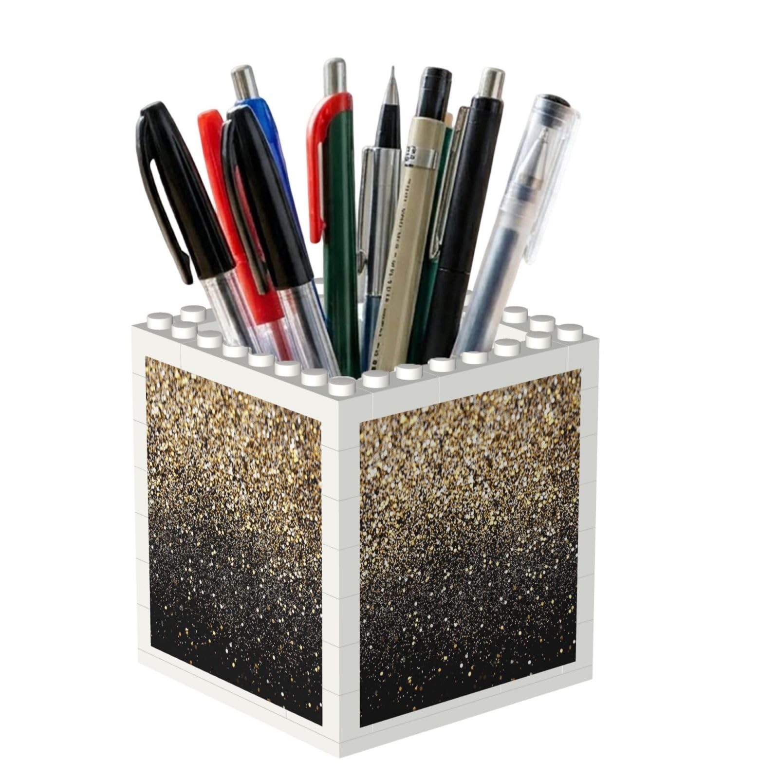 Poadnly Black & Gold Sparkle, Pen Pot Pencil Holder for Office Home School, Compact Desk Organiser for Office Stationery