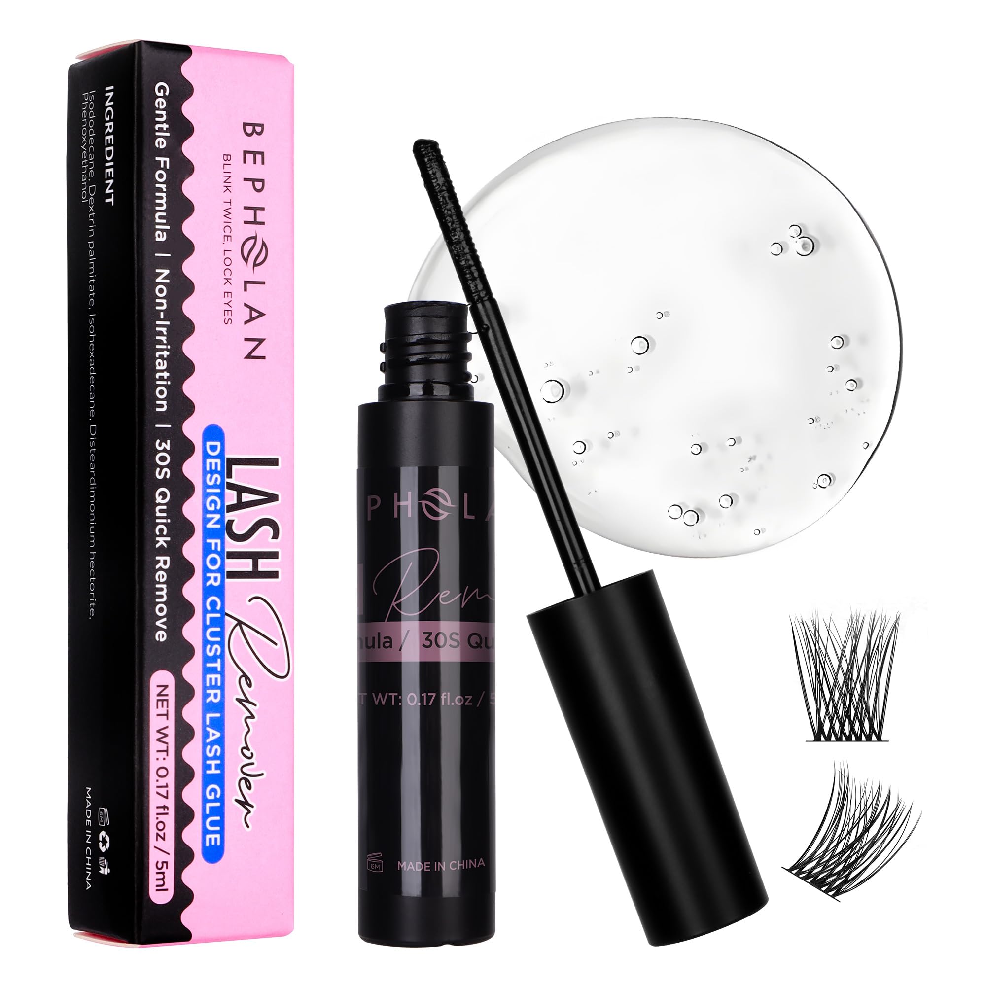 BEPHOLAN Cluster Lash Glue Remover, DIY Eyelash Extension Remover, Bond & Seal Adhesive Professional & Self Use, for Sensitive Eyes, Eye Makeup &