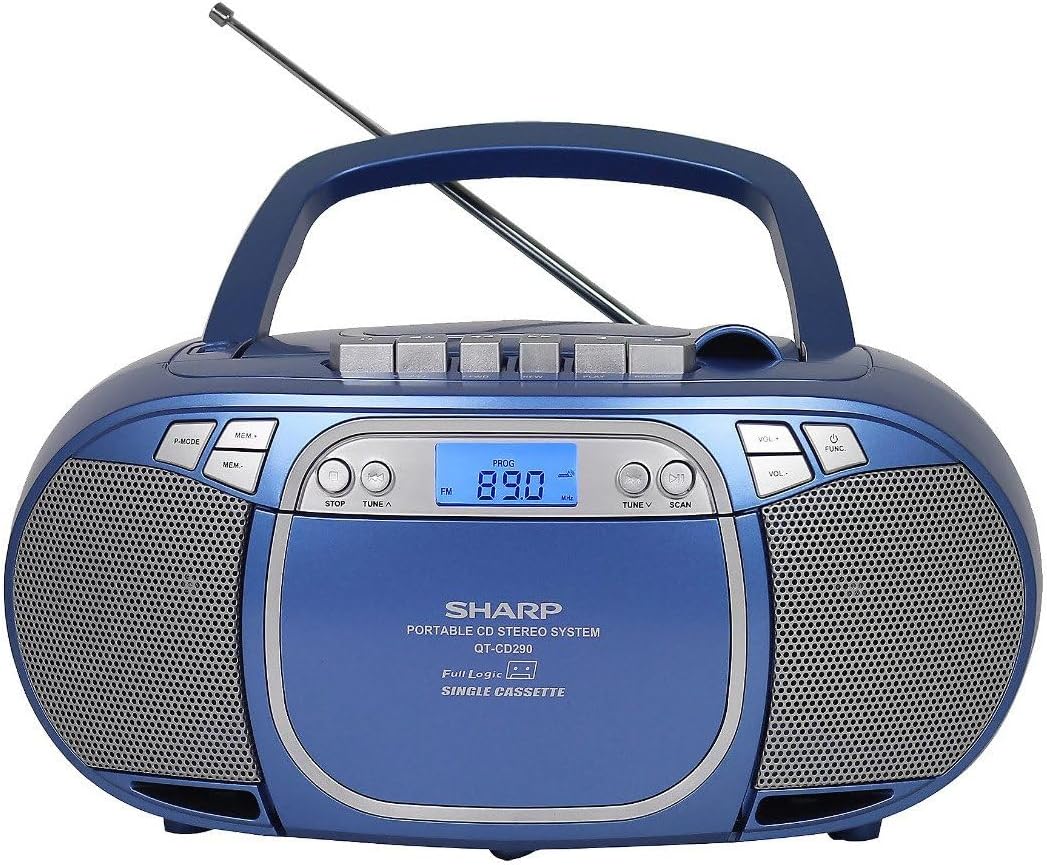Sharp QT-CD290(BL) Portable CD MP3 Cassette Boombox with AM/FM Stereo and Aux Input, Blue