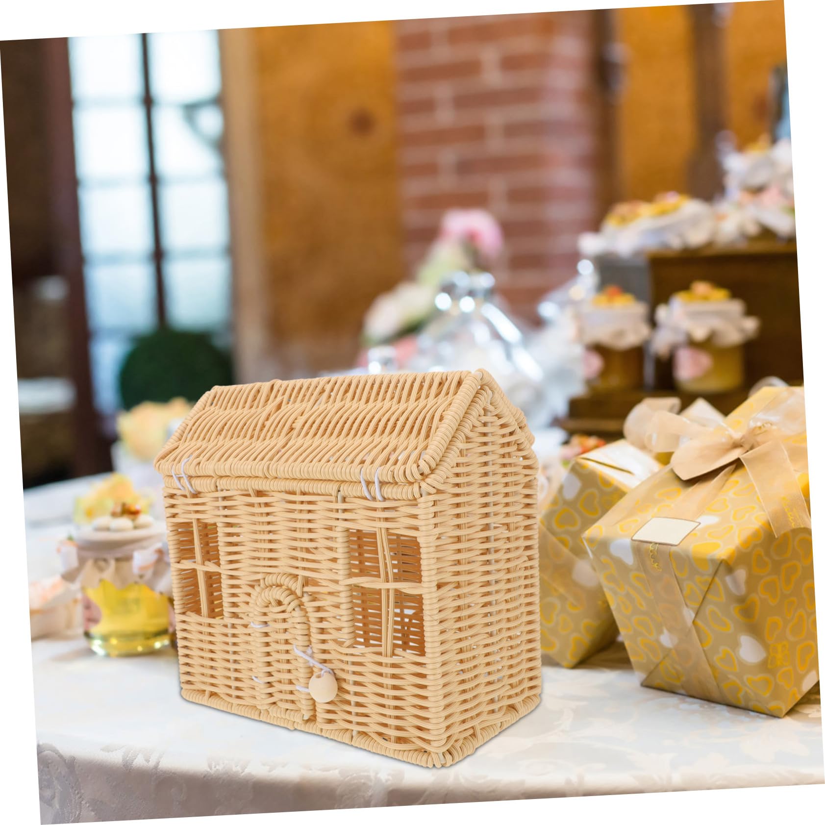 Healifty Cesta de Dulces Navideña Tejida Mano con Asas Cesta Decorativa para Celebraciones Navideñas Showers y Bodas Pequeña