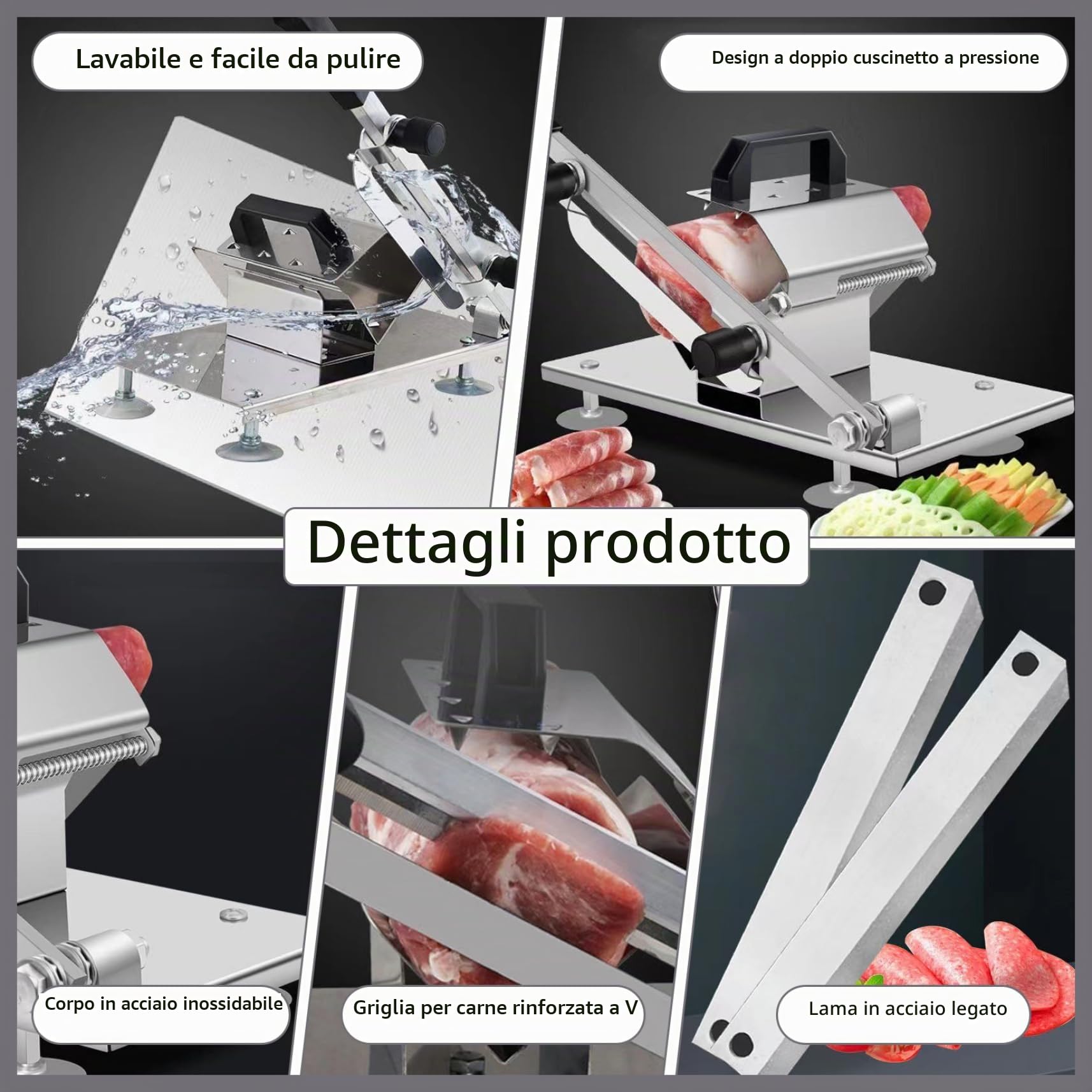 Affettatrice Manuale Regolabile, Affettatrice Multiuso Antiscivolo per Carne Congelata in Acciaio Inossidabile per Rotoli di Manzo e Montone Cucina Casalinga