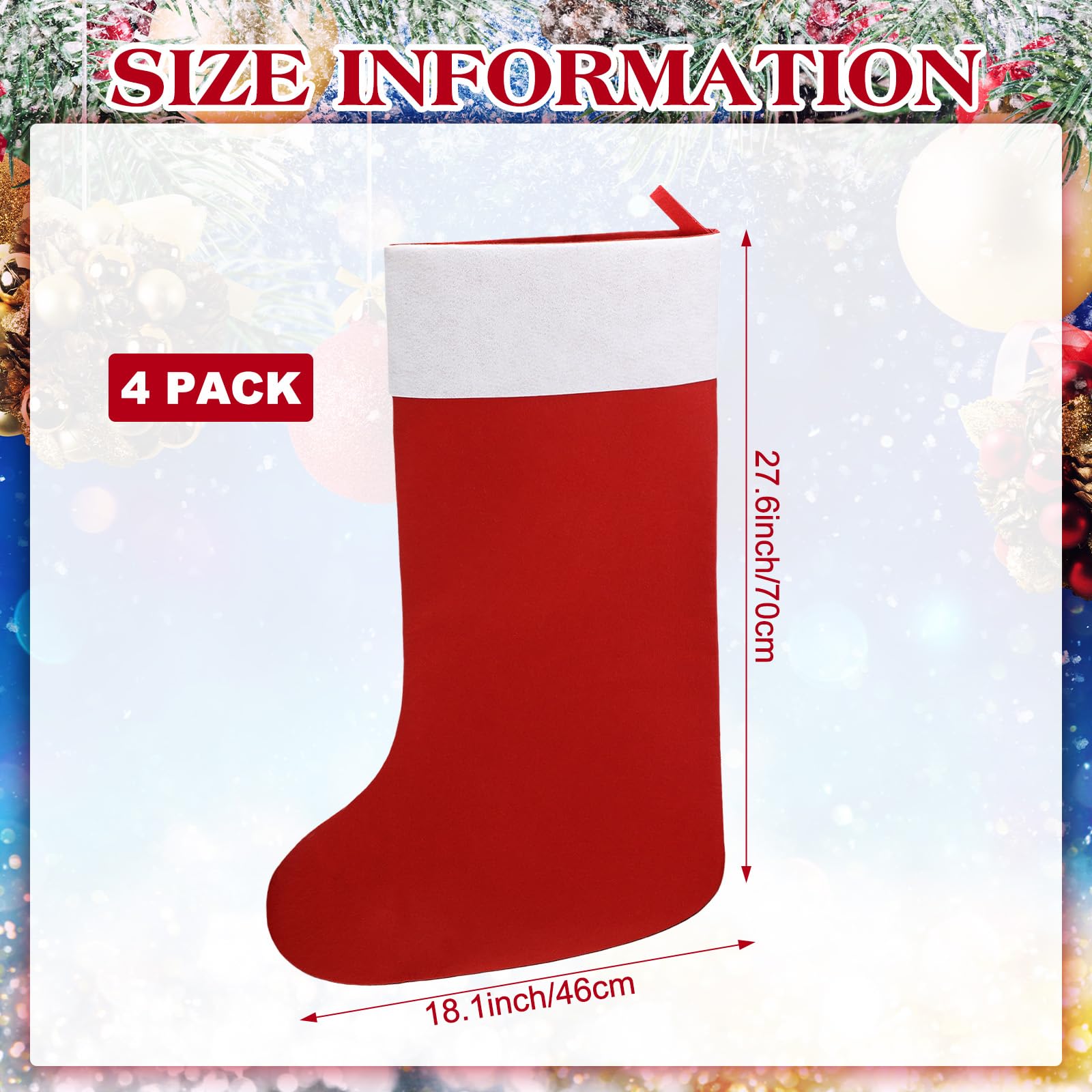 Shinymoon 4 medias de Navidad grandes de fieltro, medias de Navidad gigantes, rellenables, para Navidad, vacaciones, aula, hogar, fiesta, decoración, 18.1 x 27.6 pulgadas (estilo clásico)