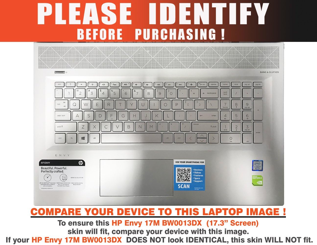 Decalrus - Protective Decal for HP Envy 17M-BW0013DX (17.3" Screen) Laptop Black Texture Brushed Aluminum Skin case Cover wrap BAhpEnvy17m_BW0013dxBack