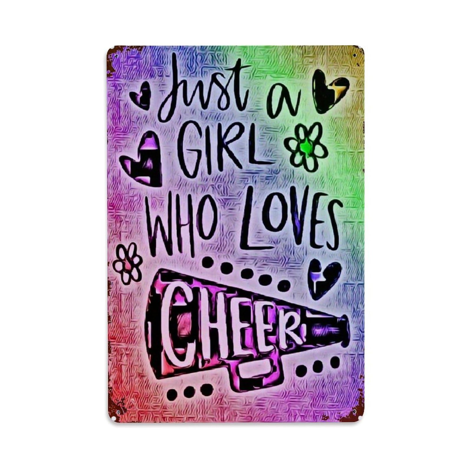 Jdfenggu Girls Vintage Just A Who Loves Cheer Retro Metal Tin Sign, Metal Poster For Bar, Home, Man Cave, Kitchen, Laundry Room Art Decor 8X12 Inch