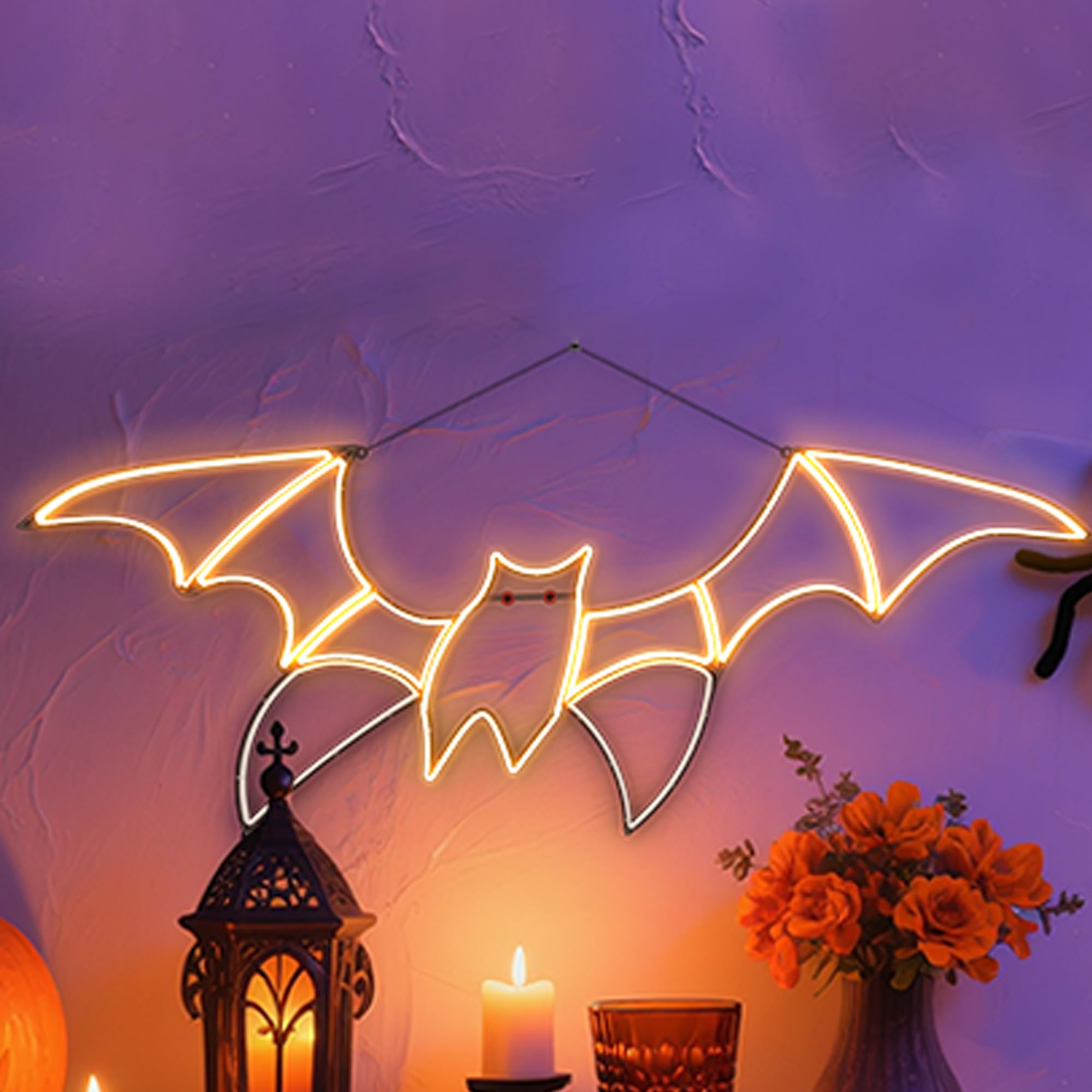 Bat Neon Sign for Wall Art Decor,Metal Frame Led Sign Animated Bat Swing Neon Light Up Sign for Signs for Wall Decor,Flying Bat Neon Light Up Signs for Bedroom,Folding and Easy to Store