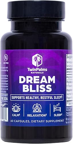 Twin Palms - Suplemento de apoyo para dormir Dream Bliss  Relajación calmante de flor de manzanilla de melatonina  Apoyo de bienestar natural diario