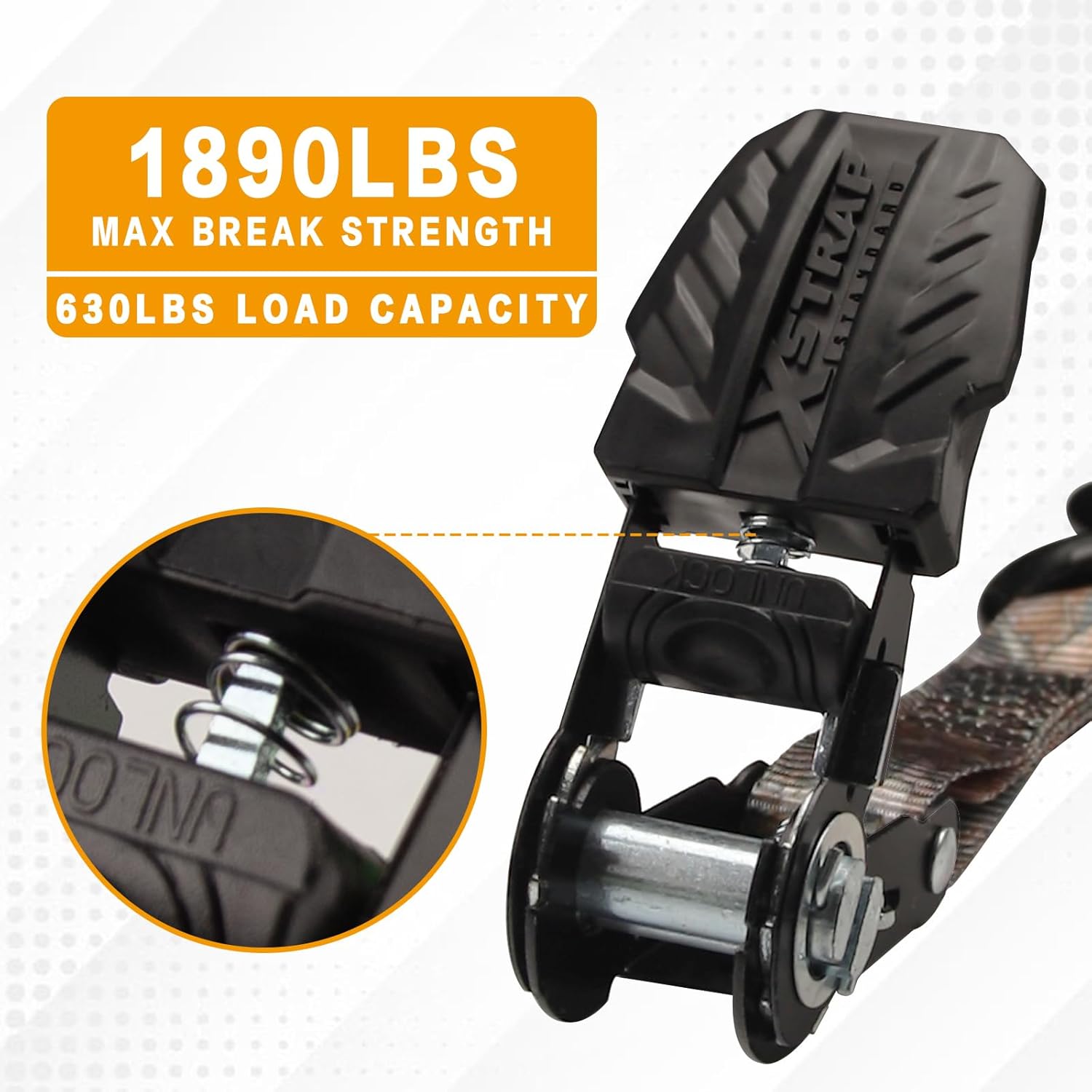 XSTRAP STANDARD Ratchet Tie Down Straps 8PK 1'' x 10 ft - 900 LB Break Strength Cargo Straps for Moving Appliances, Lawn Equipment, Motorcycle (Black) + 4-Pack Ratchet tie-Down Straps (1" x 15 ft) Fe