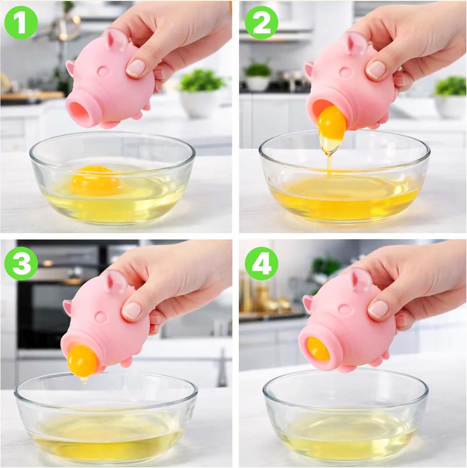 Egg Yolk Separator, Food Grade Silicone, Dishwasher Safe Kitchen Gadget for Cooking/Baking. Swallow and Release Raw Egg Yolk from White, Quick & Mess-free, Pack of 3 (Pig, Fish & Frog Design) - Image 4