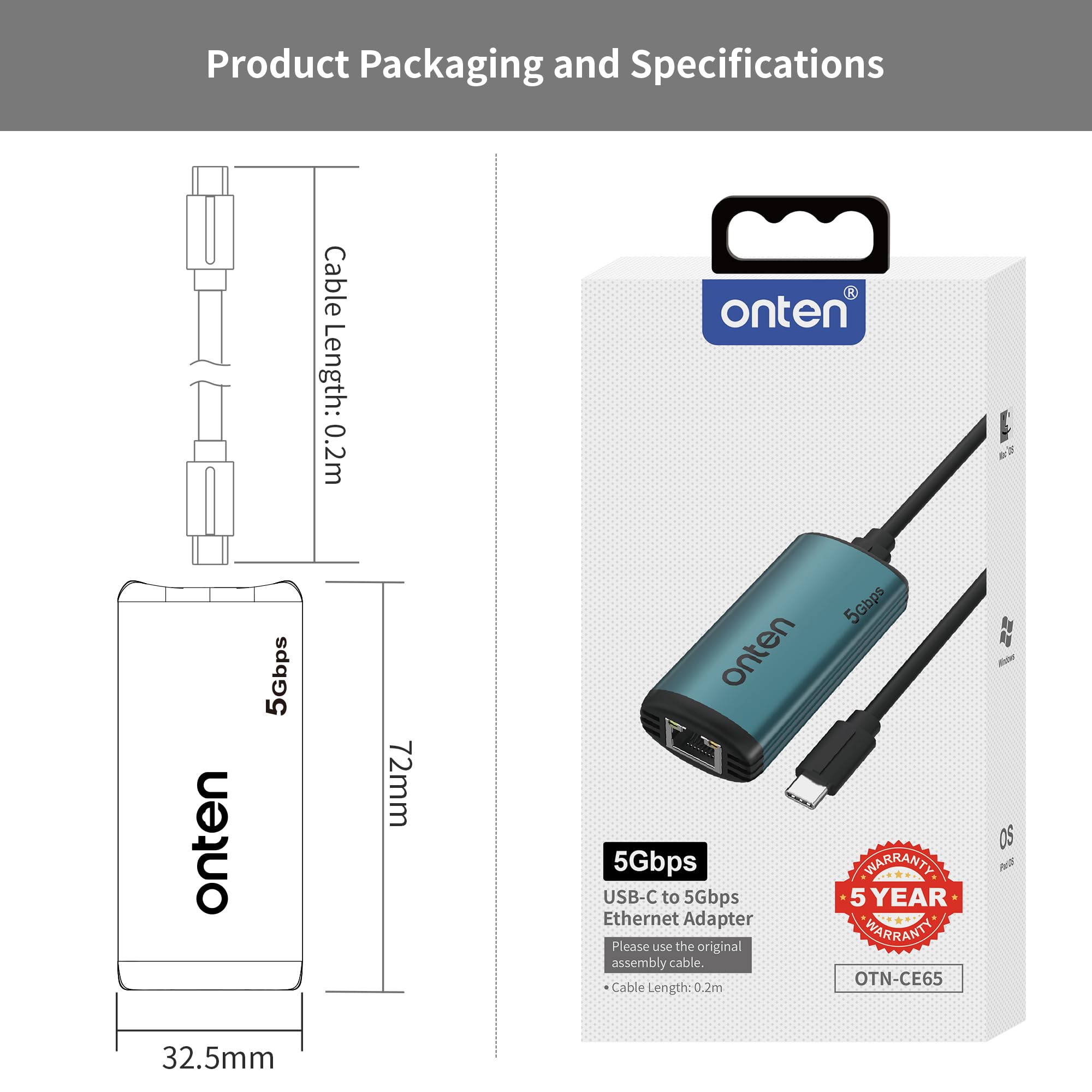 Adaptateur USB-C vers Ethernet – 5 Gbit/s haut débit, USB-C vers RJ45 5000 Mbit/s Ethernet LAN compatible Thunderbolt 4/3, pour iPhone 15 Pro/Max, MacBook Pro/Air 2023, iPad Pro, iMac et plus encore