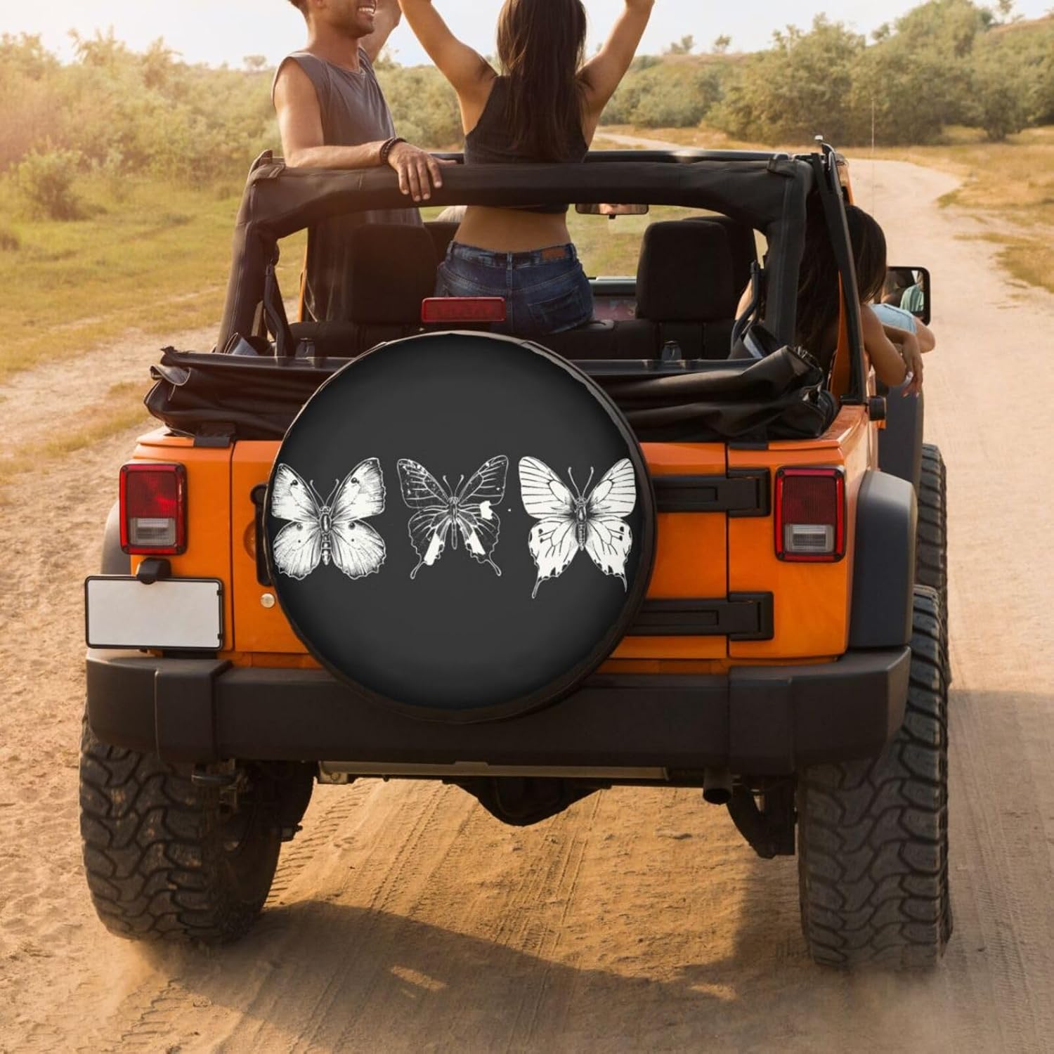 White Butterfly Silhouettes Spare Tire Cover Dust-Proof Wheel Tire Cover Fit Trailer, RV, SUV and Many Vehicle 16 Inch