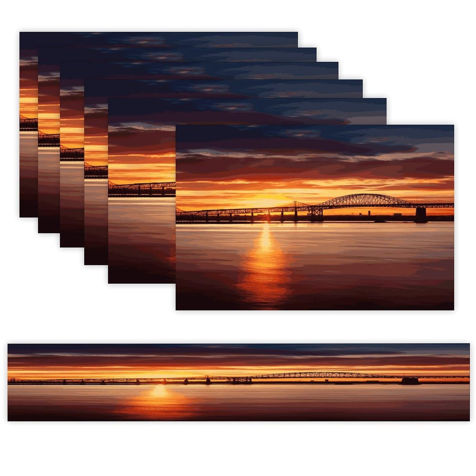 Newark Bay Bridge and Sunset Table Runner and Placemats Set of 6 Modern Art Table Runners Table Mats Heat Resistant Non-Slip Place Mats Washable Linen Dining Mat Sets for Kitchen