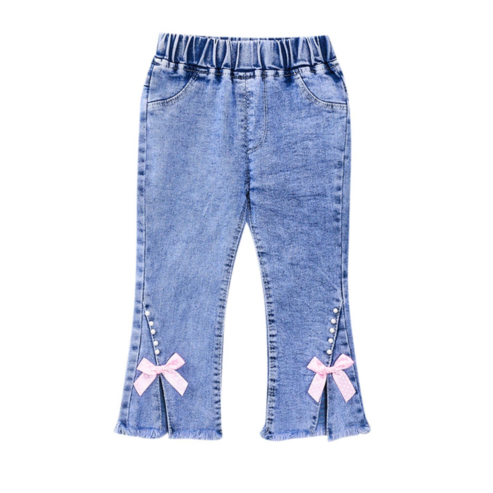Generisch Pantalon en jean pour bébé fille - Taille élastique, Rose, 3-4 ans