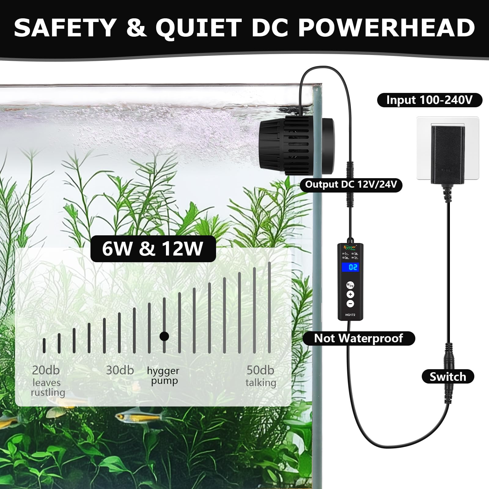 hygger Aquarium DC Créateur de Vagues 6W Pompe à Vagues pour Aquarium,3000LPH Pompe de Brassage Circulation 4 Modos de Onda pour 38-189L Réservoir à Poissons