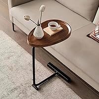 Vista 4 de Mesa auxiliar en forma de C, mesa de sofá pequeña, mesa auxiliar, mesita de noche mesa auxiliar con marco de metal para sofá, dormitorio, sala