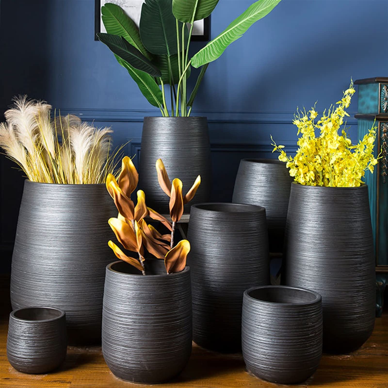 Doniczki ceramiczne, doniczki ogrodowe z otworami drenażowymi, ozdobne donice z czarną nicią do roślin i kwiatów wewnątrz i na zewnątrz Pojemnik na rośliny (