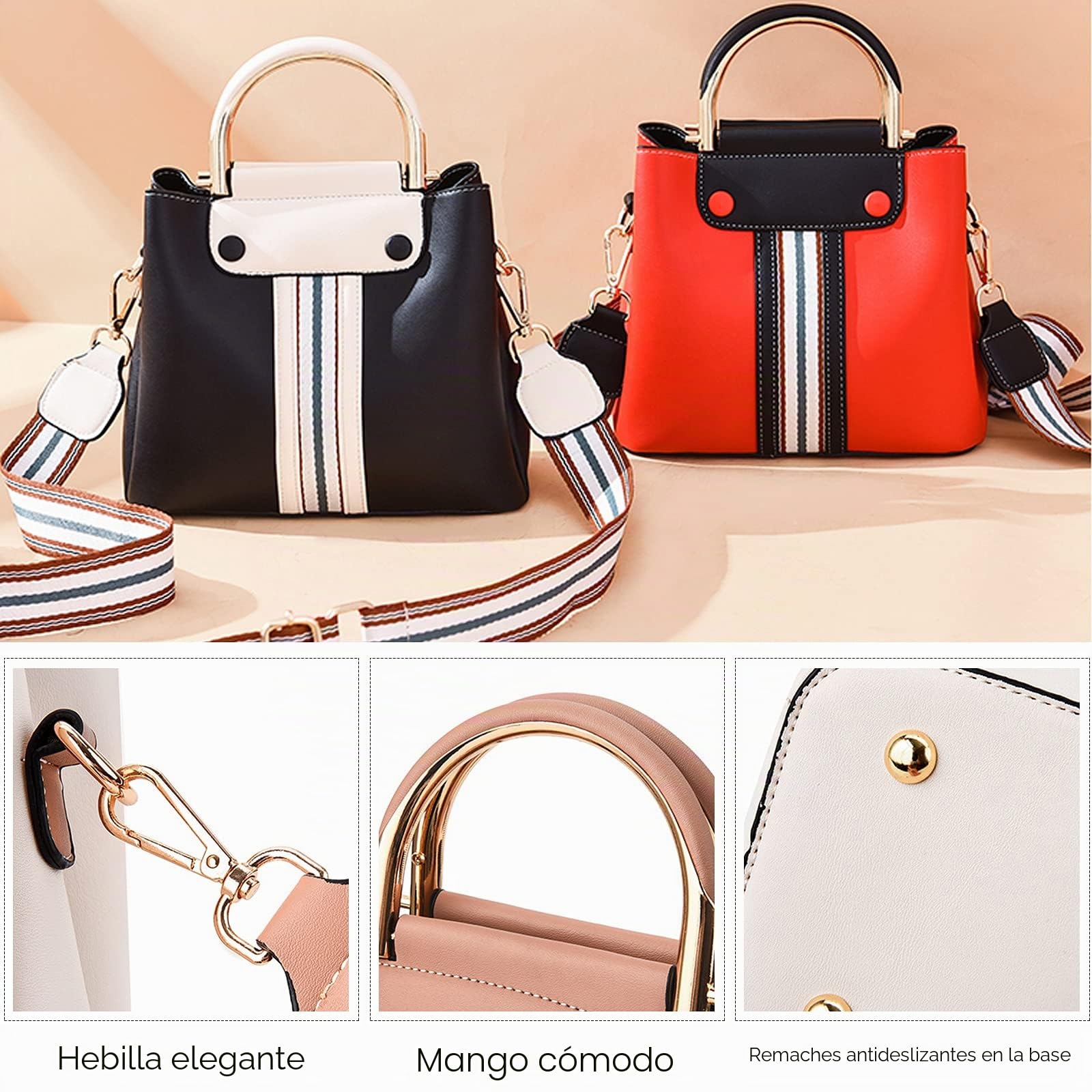 FANDARE Portátil Mujer Bolsos Bandolera Mensajero Pequeño Cuero PU Impermeable Bolsos Cuerpo Cruzados Escuela Viaje Compras Crossbody Bag