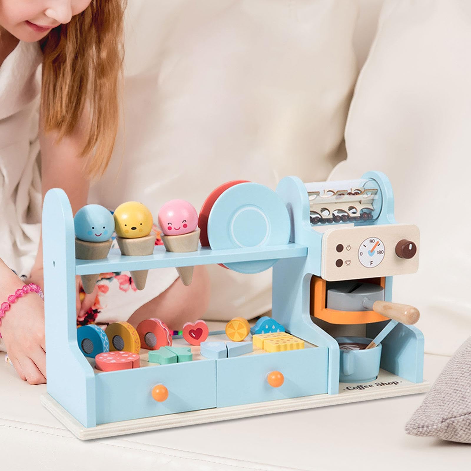 Giocattolo in Legno a Forma di Gelateria, Bancone del Gelato per Bambini E Bambine dai 3 Anni in su, Blu